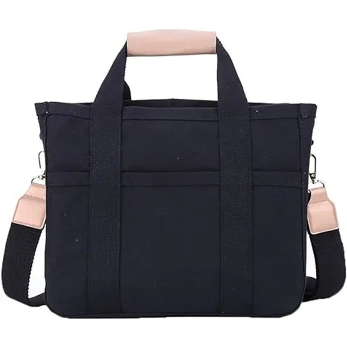 Women's Large-Capacity Multi-Pocket Canvas Tote Bag Crossbody - Black