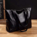 Women's Large-Capacity Vintage Leather Shoulder Tote Bag - Black