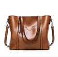Women's Large Oil-Wax Leather Shoulder Tote Bag - Brown