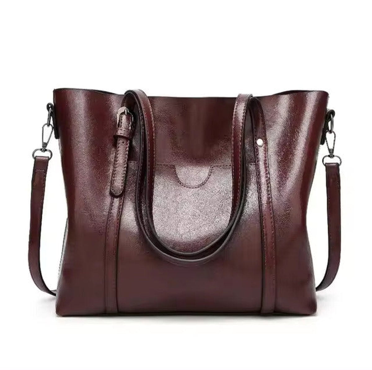 Women's Large Oil-Wax Leather Shoulder Tote Bag - Coffee