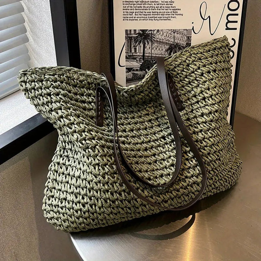 Women's Large Woven Straw Tote Bag Bohemian Beach Shoulder Bag