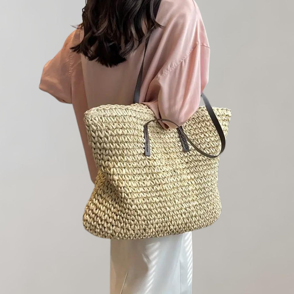 Women's Large Woven Straw Tote Bag Bohemian Beach Shoulder Bag