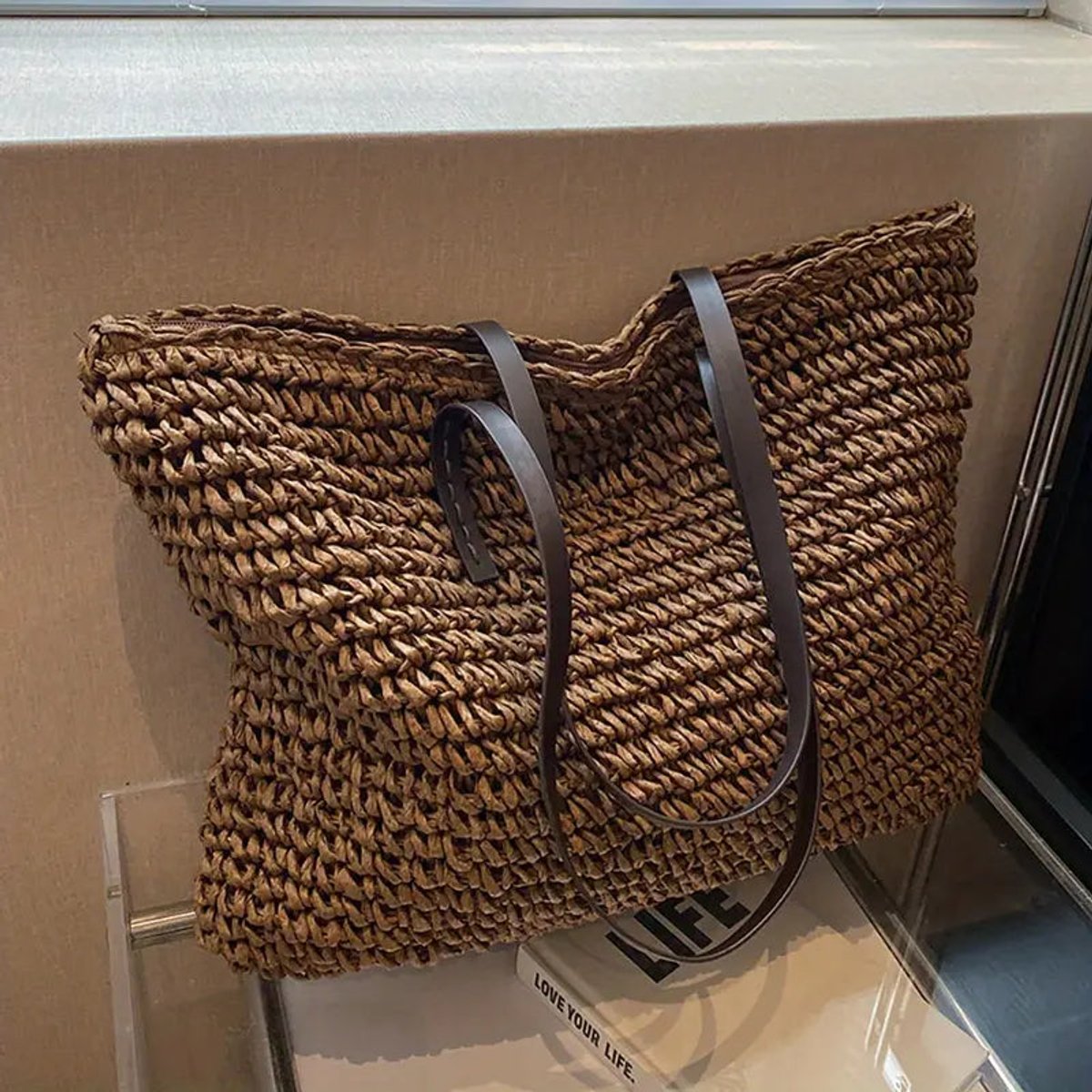 Women's Large Woven Straw Tote Bag Bohemian Beach Shoulder Bag
