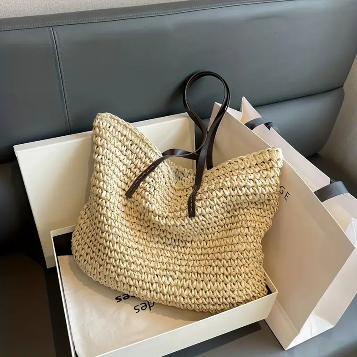 Women's Large Woven Straw Tote Bag Bohemian Beach Shoulder Bag