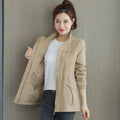 Women's Lightweight Zip-Up Drawstring Bomber Jacket - Khaki