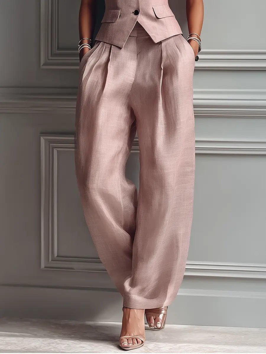 Women's Linen Lapel Vest Wide Leg Pants Two-Piece Set