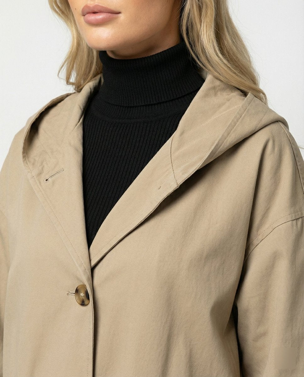 Women's Long Hooded Waterproof Windproof Trench Coat