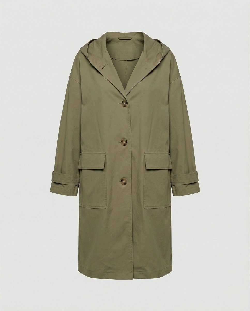 Women's Long Hooded Waterproof Windproof Trench Coat - Green