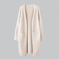 Women's Long Open-Front Knit Cardigan Sweater - Beige