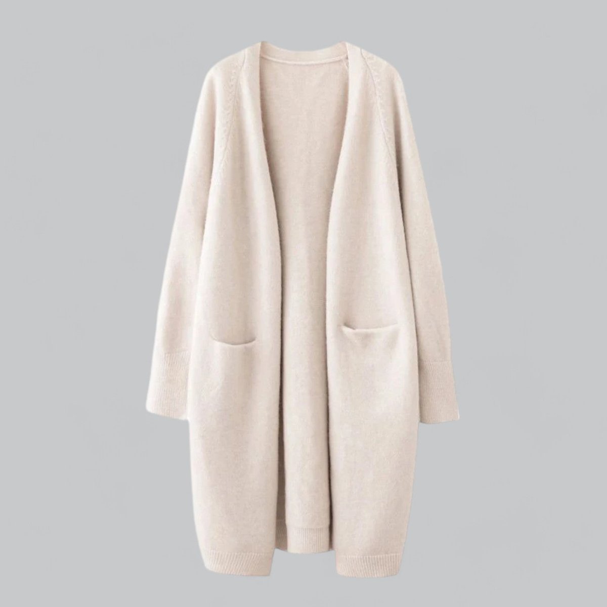 Women's Long Open-Front Knit Cardigan Sweater - Beige