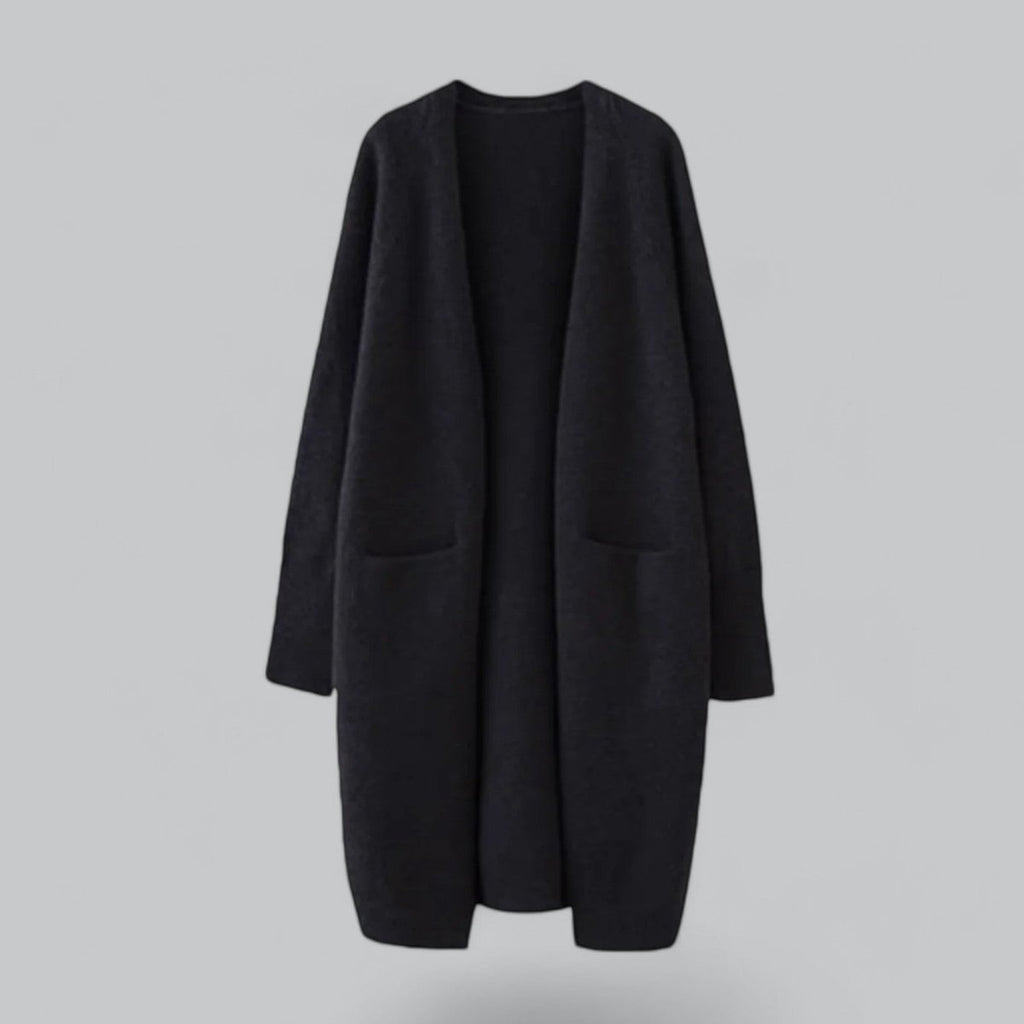 Women's Long Open-Front Knit Cardigan Sweater - Black