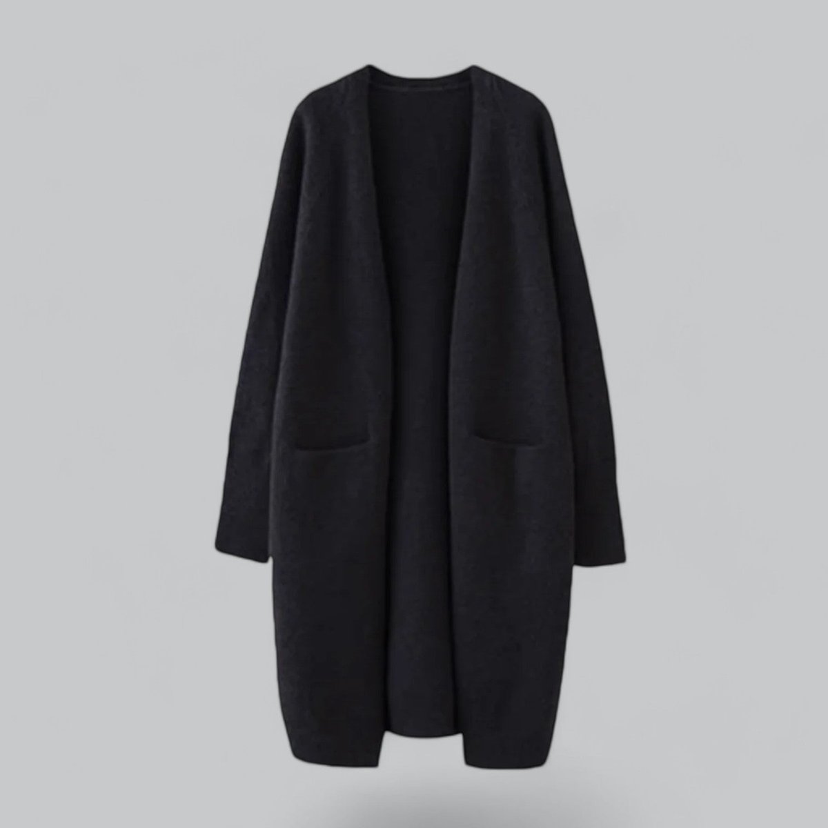 Women's Long Open-Front Knit Cardigan Sweater - Black