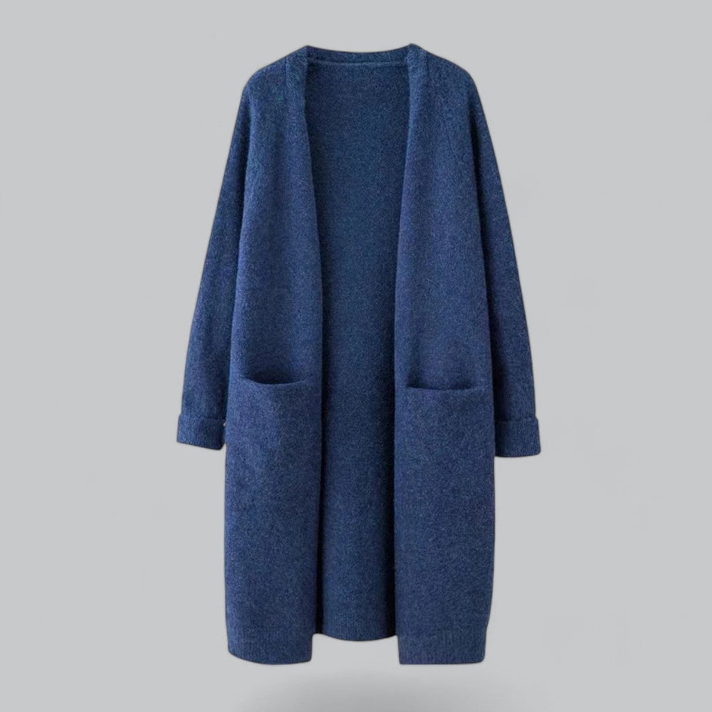 Women's Long Open-Front Knit Cardigan Sweater - Blue