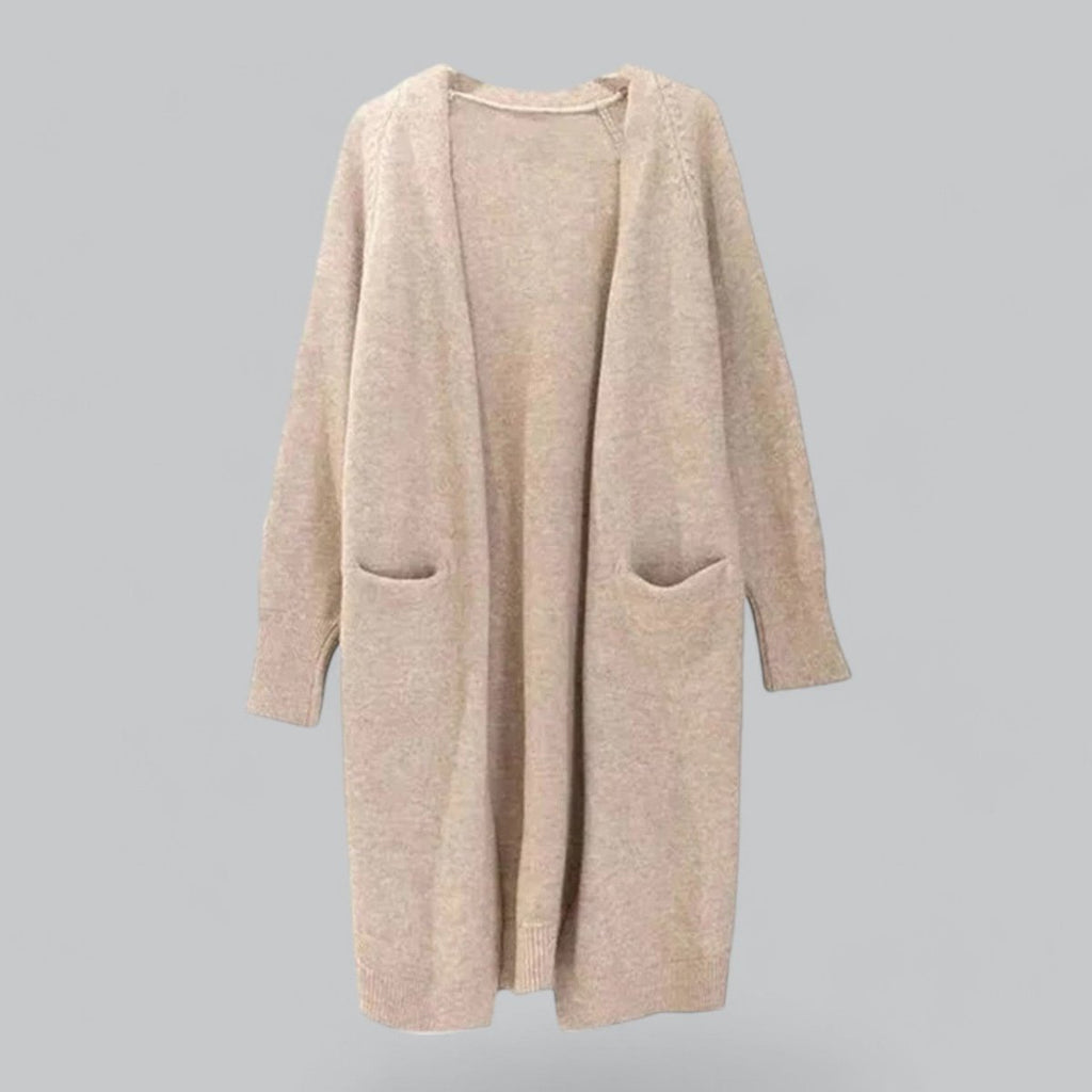 Women's Long Open-Front Knit Cardigan Sweater - Khaki