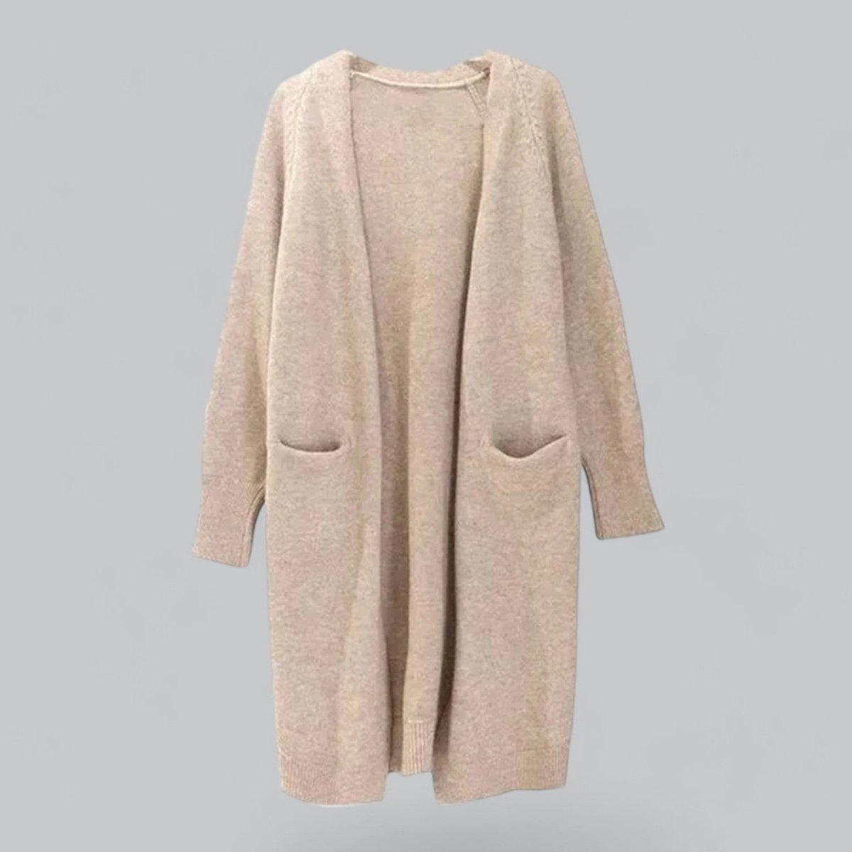 Women's Long Open-Front Knit Cardigan Sweater - Khaki