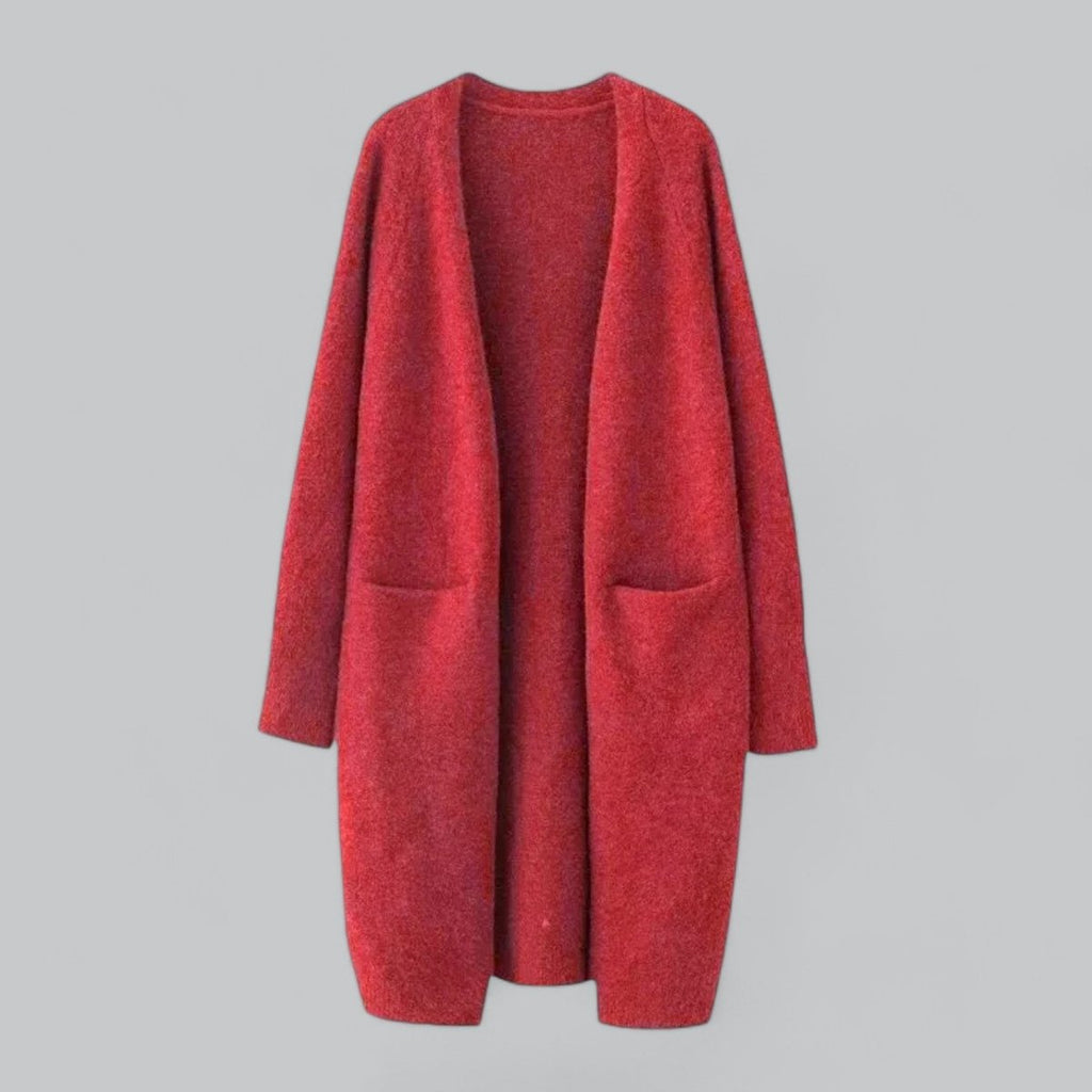 Women's Long Open-Front Knit Cardigan Sweater - Red