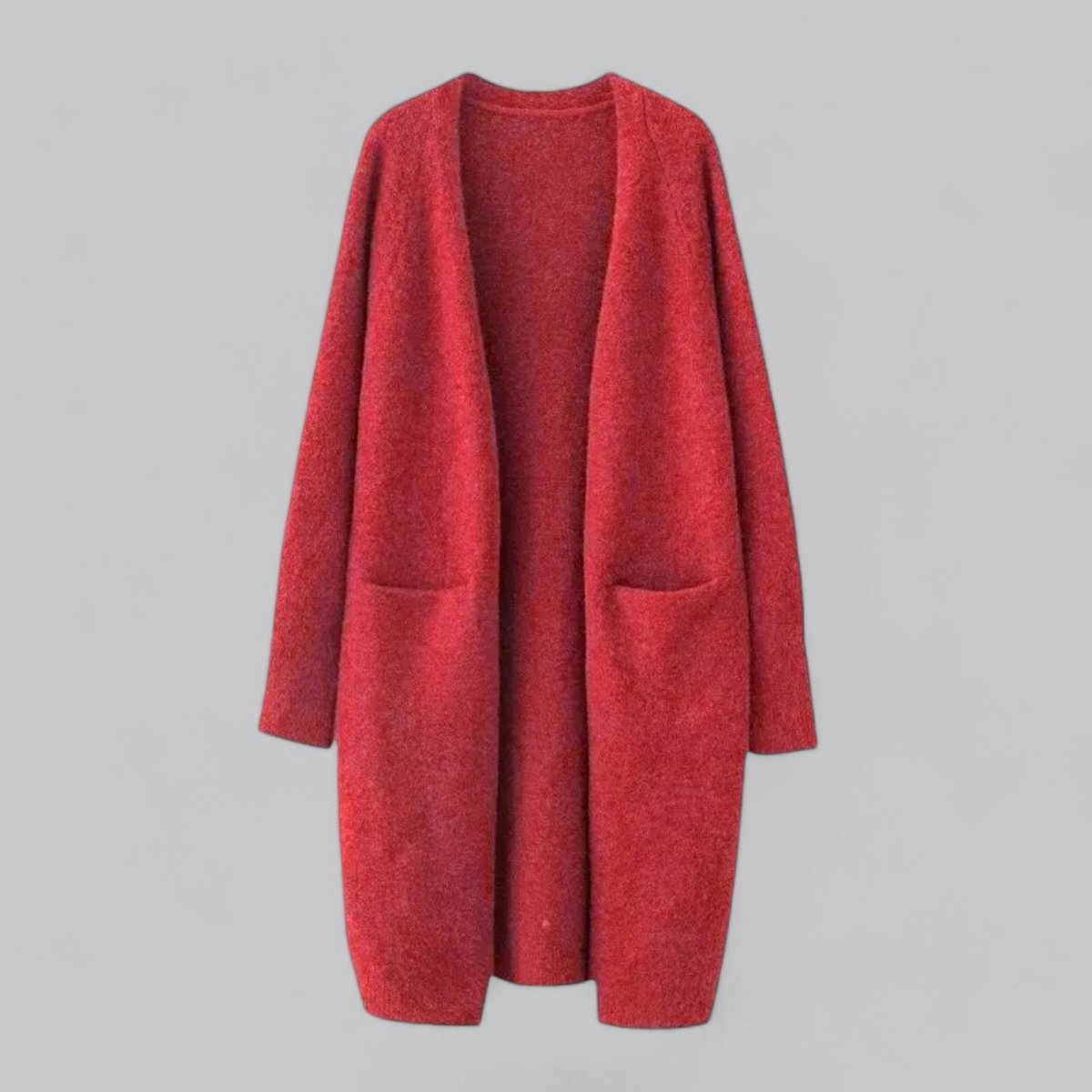 Women's Long Open-Front Knit Cardigan Sweater - Red