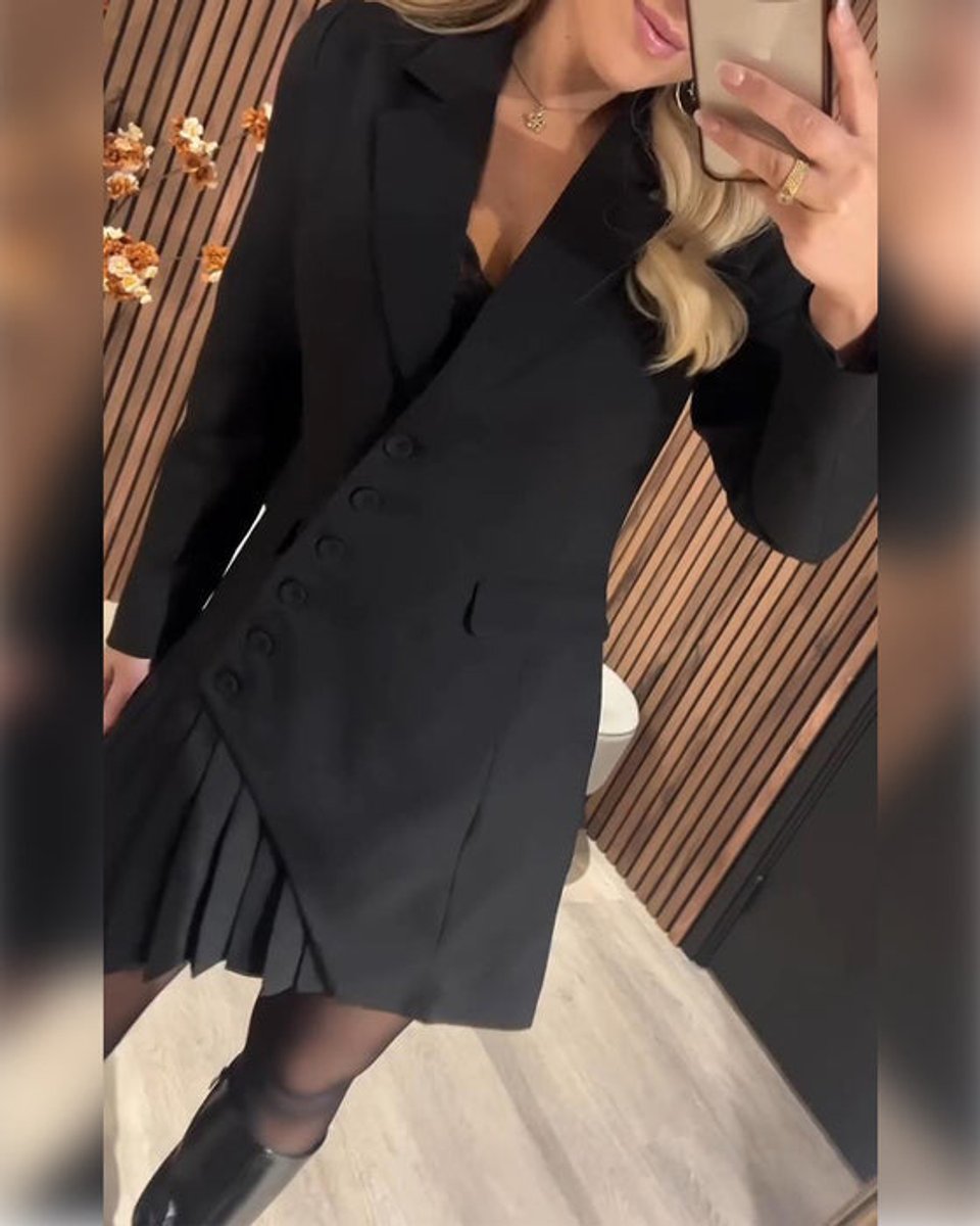 Women's Long-Sleeve Pleated Blazer Formal Dress