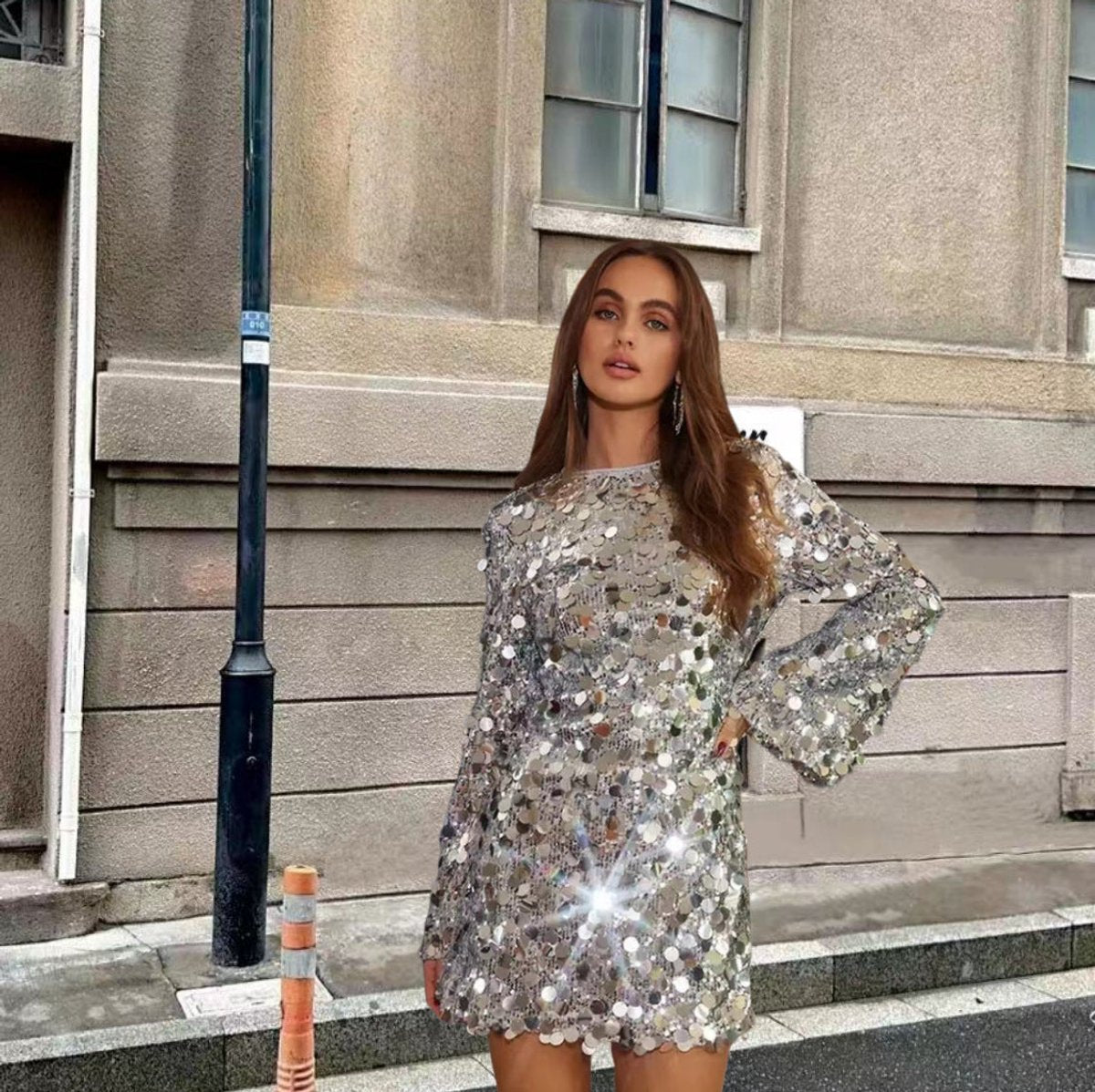 Women's Long-Sleeve Sequin Mini Cocktail Dress