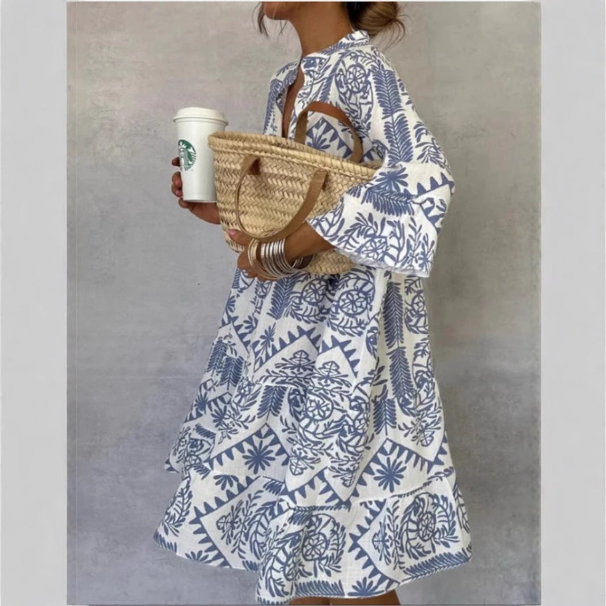 Women's Loose Floral Print Boho Tunic Dress