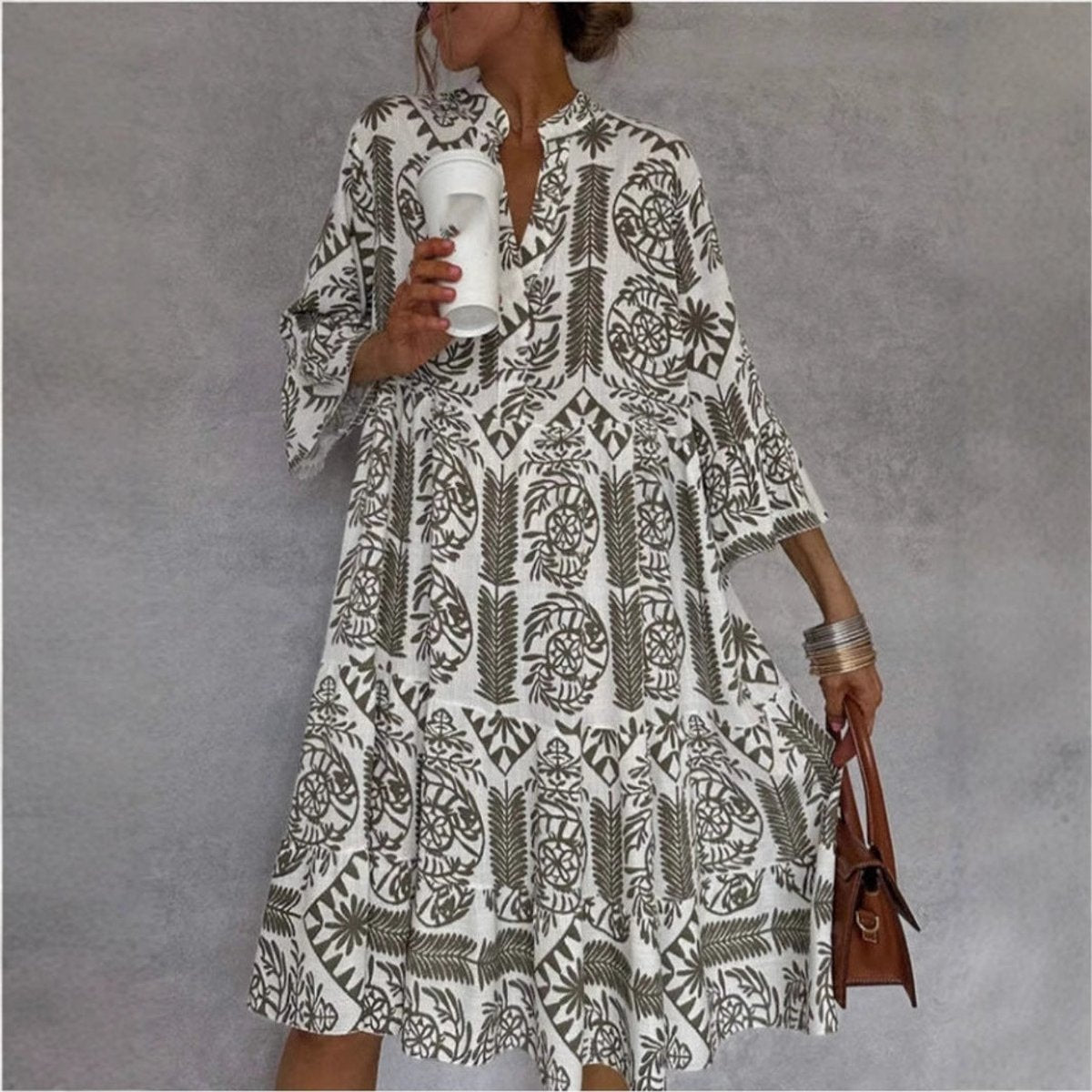 Women's Loose Floral Print Boho Tunic Dress