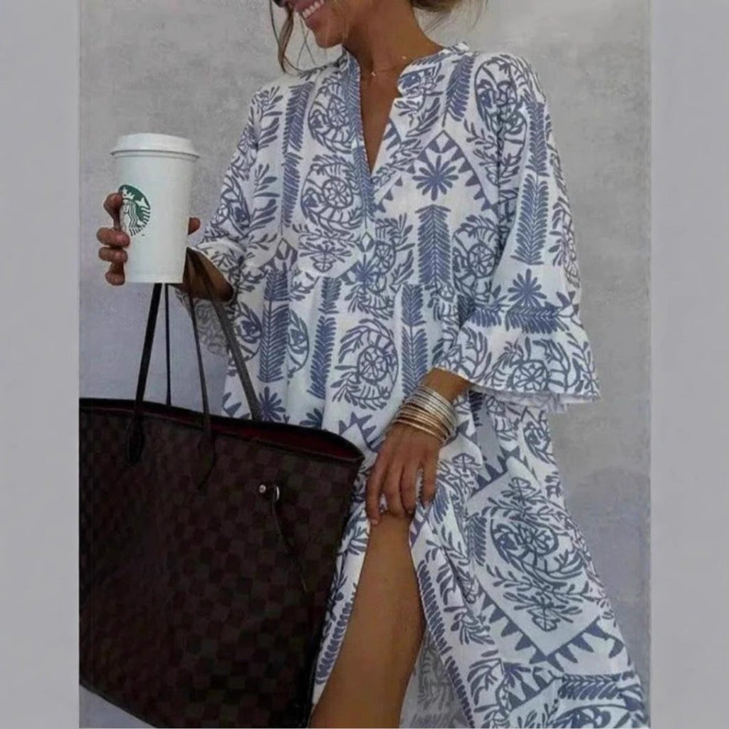 Women's Loose Floral Print Boho Tunic Dress
