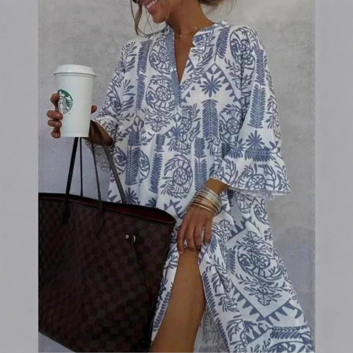 Women's Loose Floral Print Boho Tunic Dress