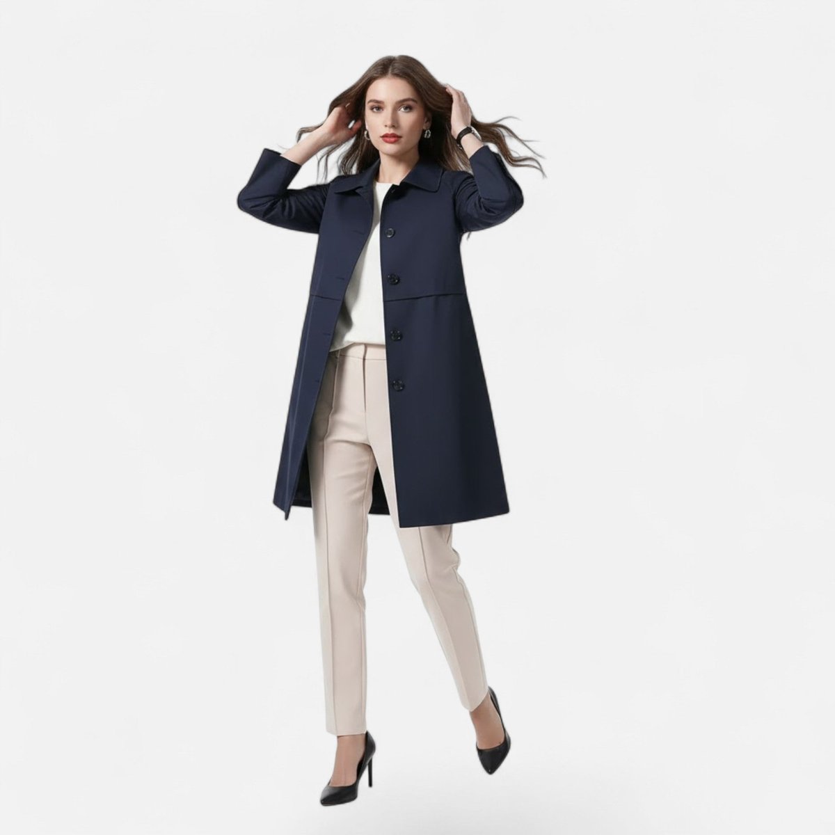 Women's Mid-Length Wool-Blend Double-Breasted Trench Coat