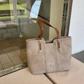 Women's Minimalist Faux Leather Large Structured Tote Bag - Khaki