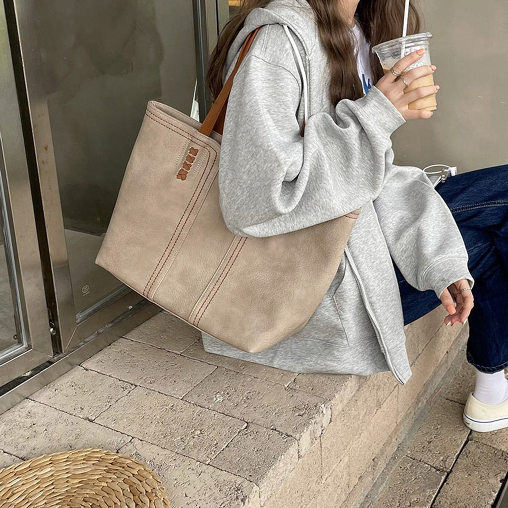 Women's Minimalist Faux Leather Large Structured Tote Bag