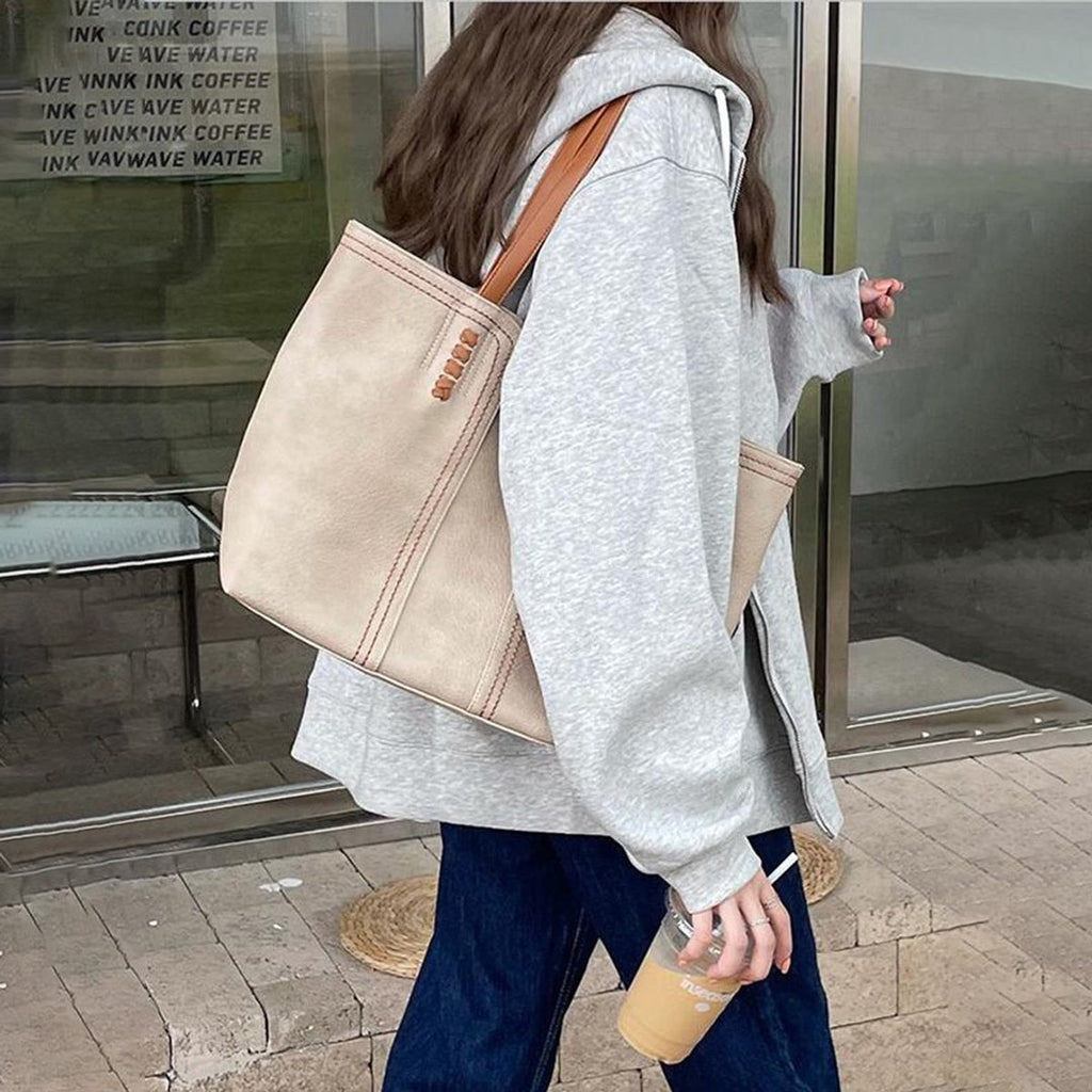 Women's Minimalist Faux Leather Large Structured Tote Bag