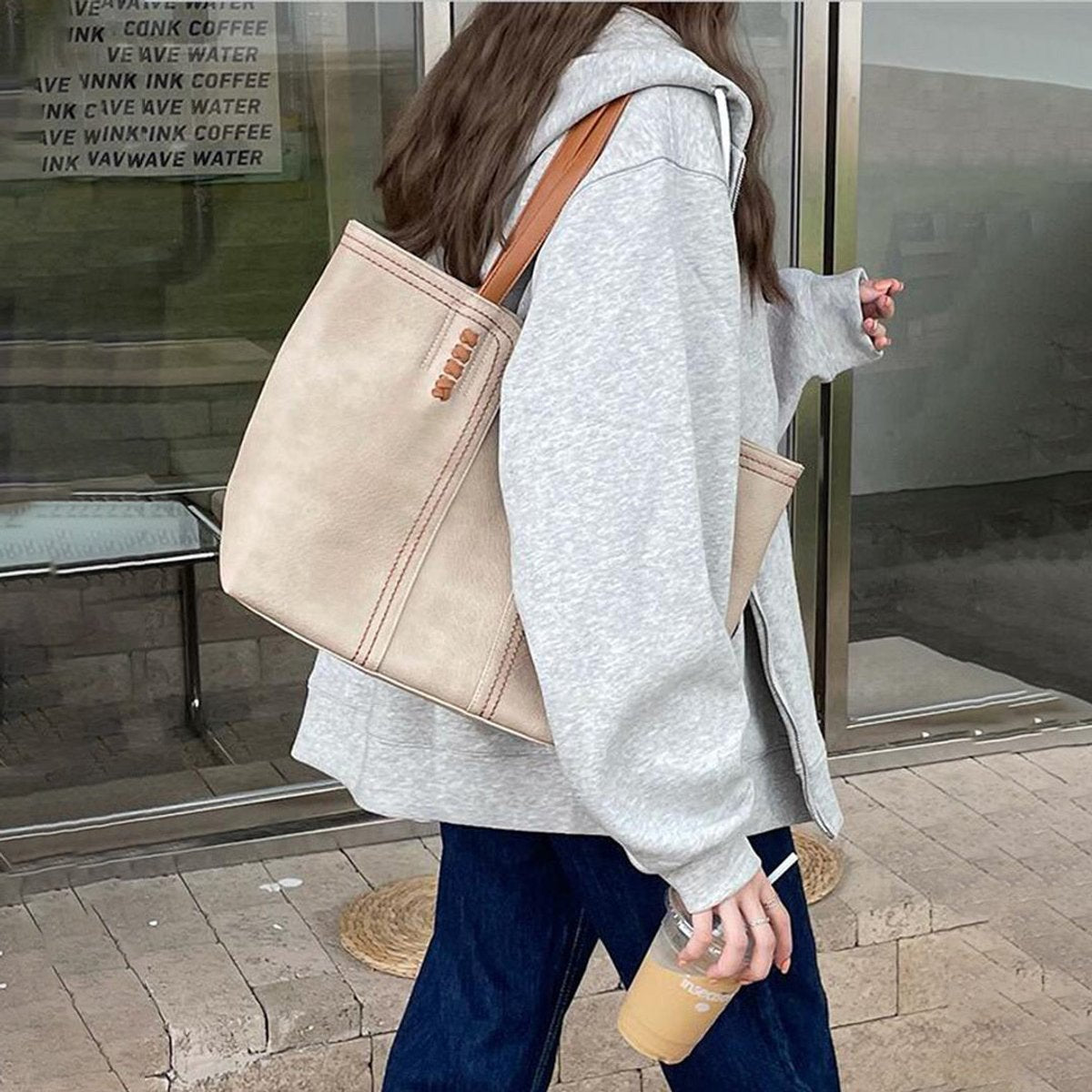 Women's Minimalist Faux Leather Large Structured Tote Bag