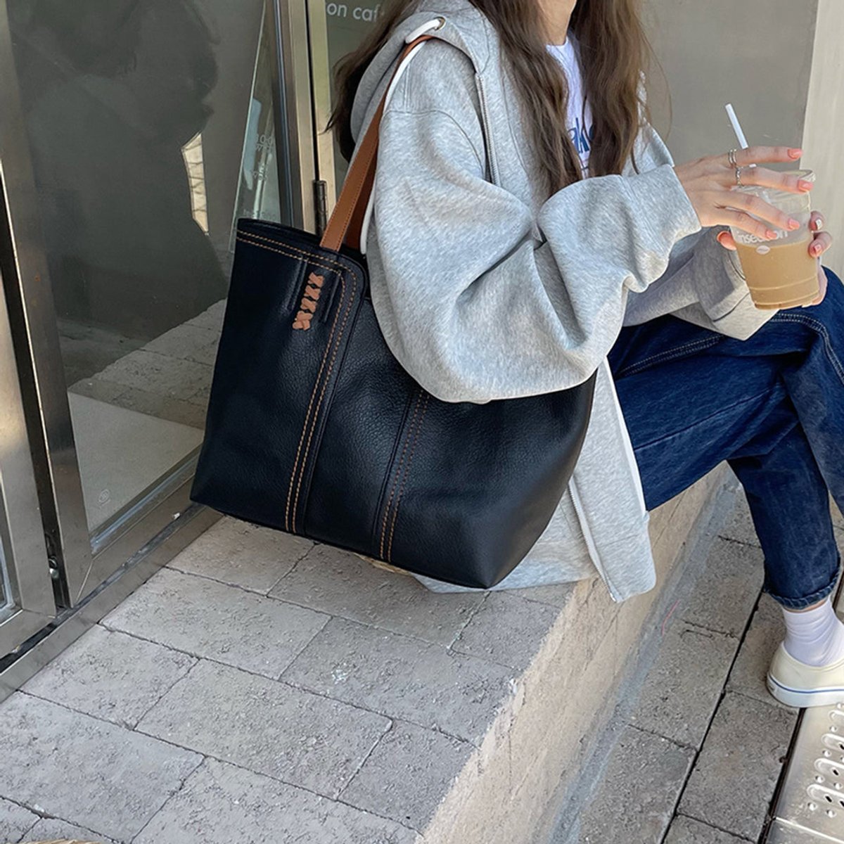 Women's Minimalist Faux Leather Large Structured Tote Bag