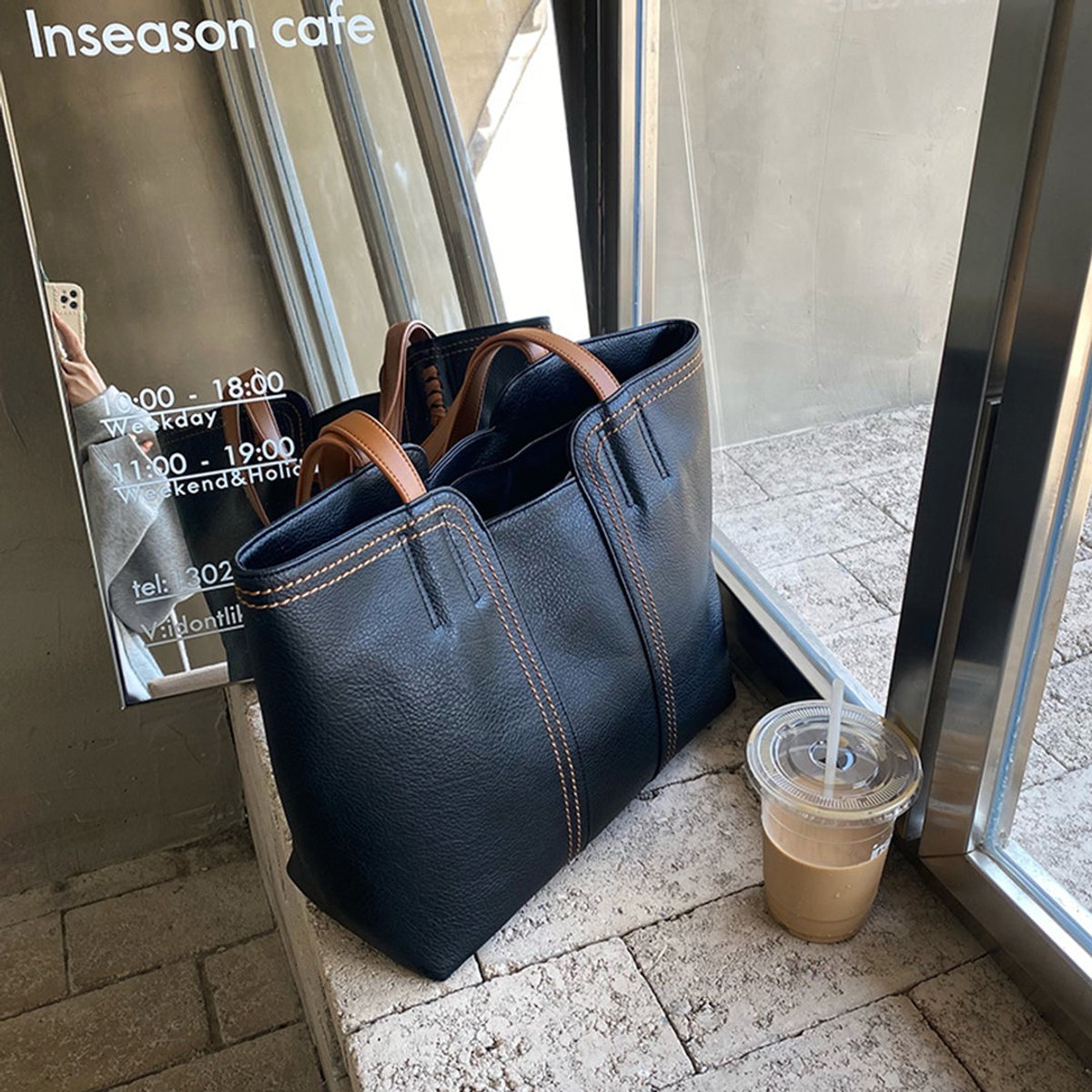 Women's Minimalist Faux Leather Large Structured Tote Bag