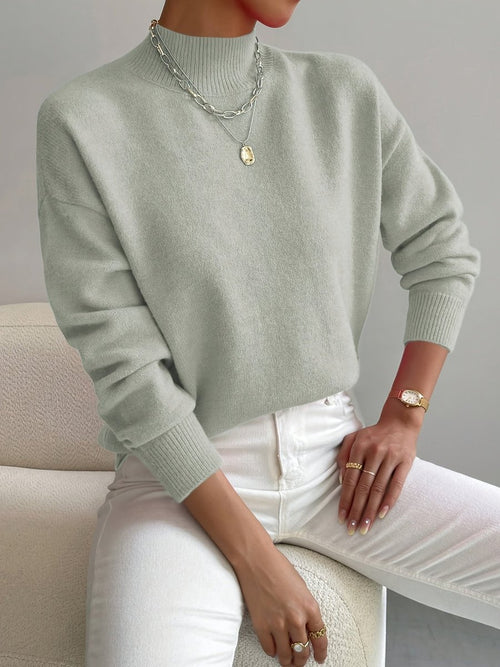 Women's Mock Turtleneck Relaxed-Fit Long Sleeve Sweater - Light Green