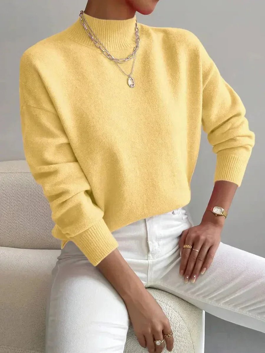 Women's Mock Turtleneck Relaxed-Fit Long Sleeve Sweater - Yellow