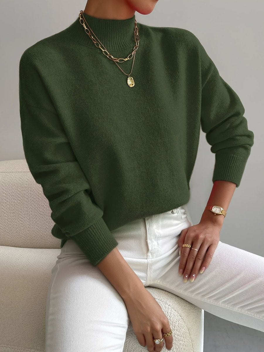 Women's Mock Turtleneck Relaxed-Fit Long Sleeve Sweater - Green