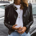 Women's Moto-Style Zip-Up Faux Leather Jacket - Black