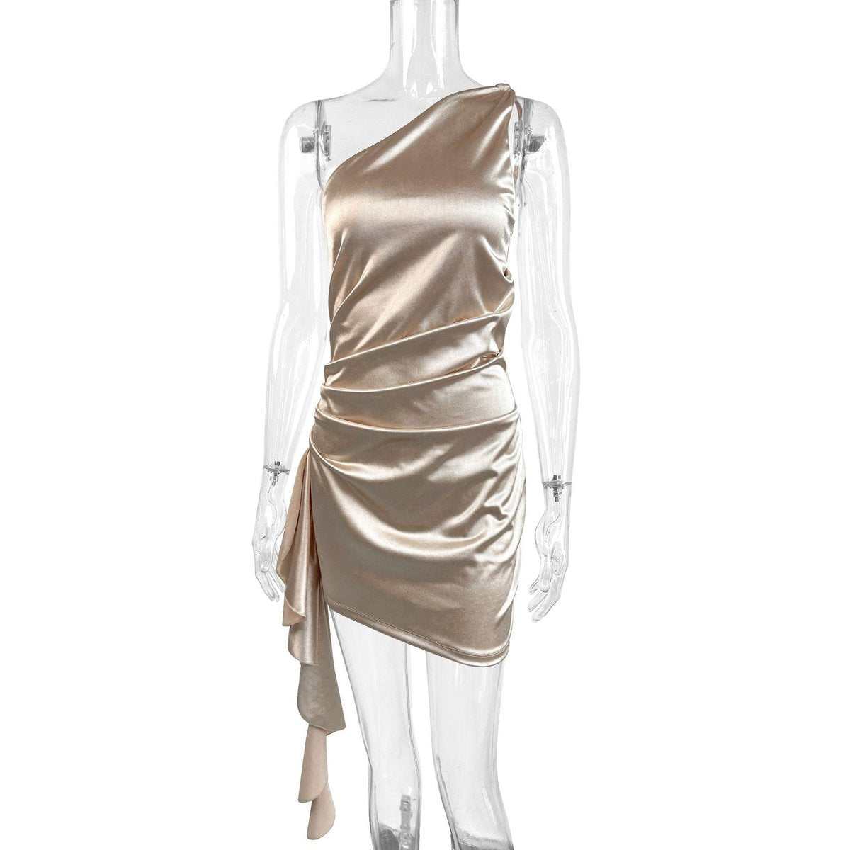 Women's One-Shoulder Asymmetrical Draped Satin Cocktail Dress