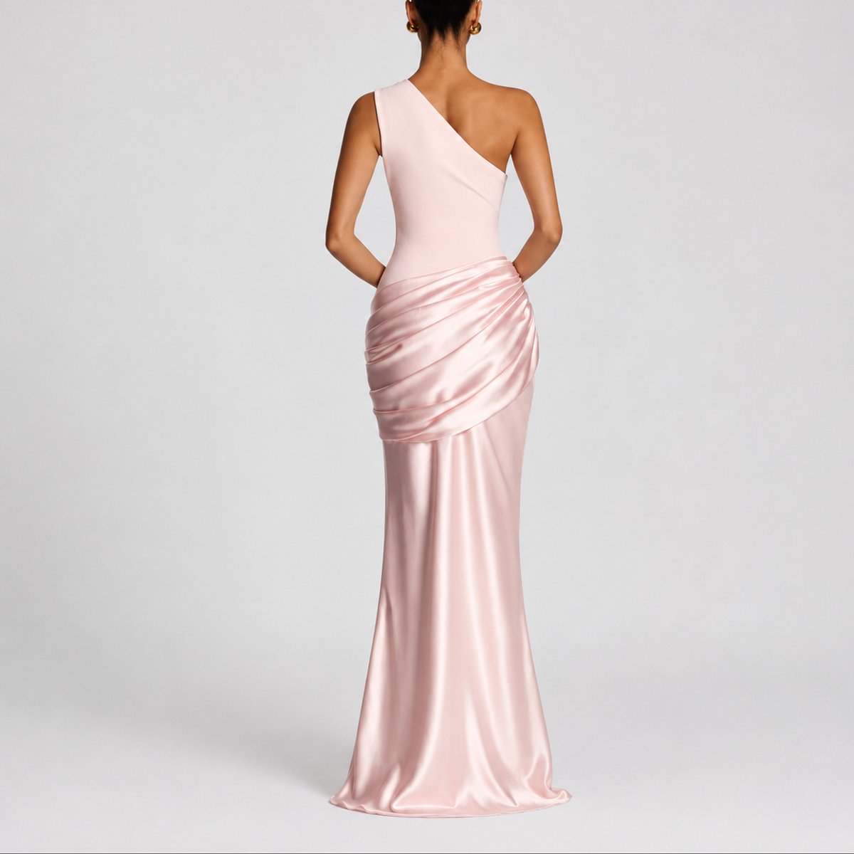 Women's One-Shoulder Satin Draped Maxi Fall Wedding Guest Dress
