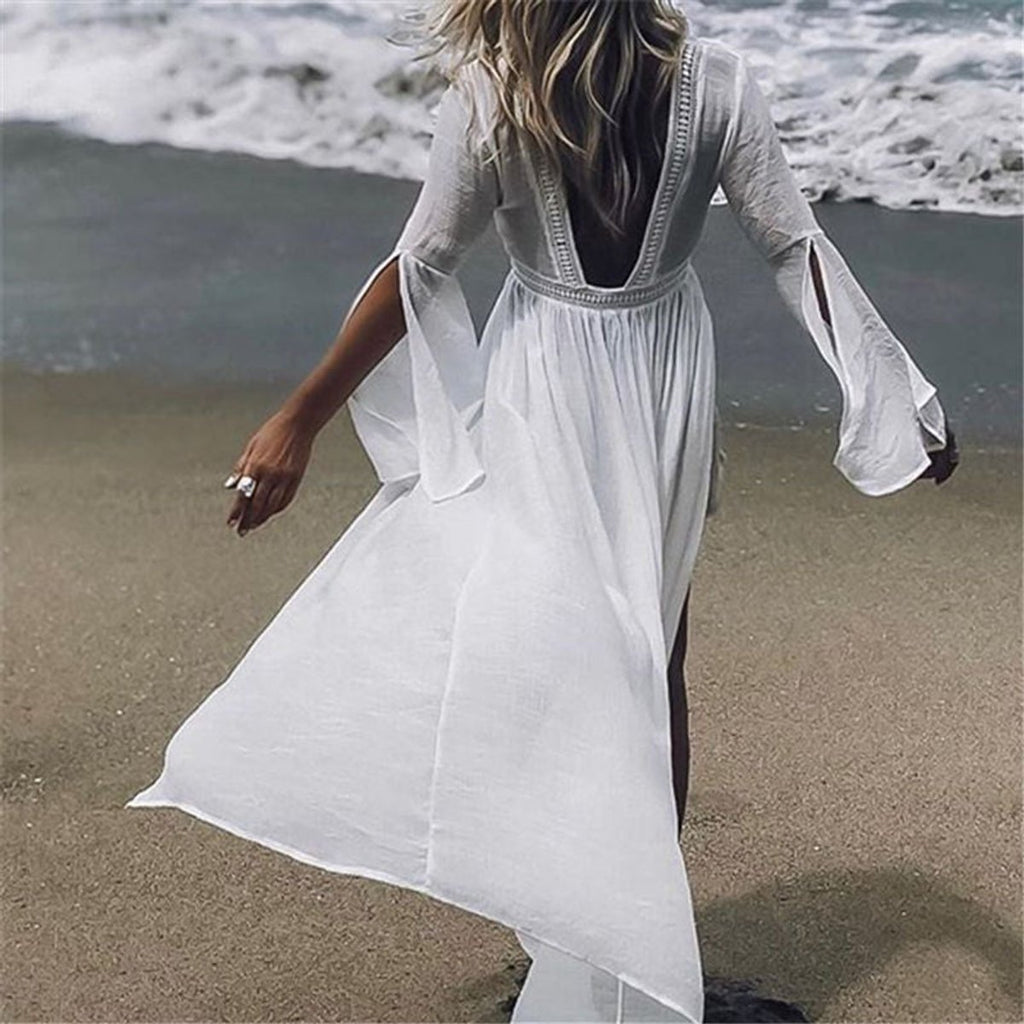 Women's Open-Back Flowy Maxi Beach Tunic Dress