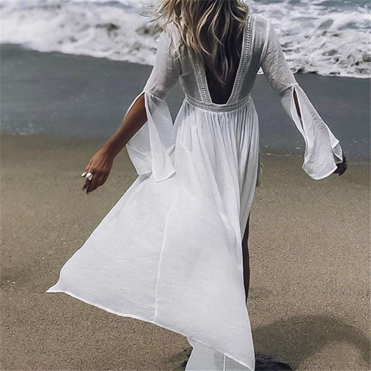 Women's Open-Back Flowy Maxi Beach Tunic Dress