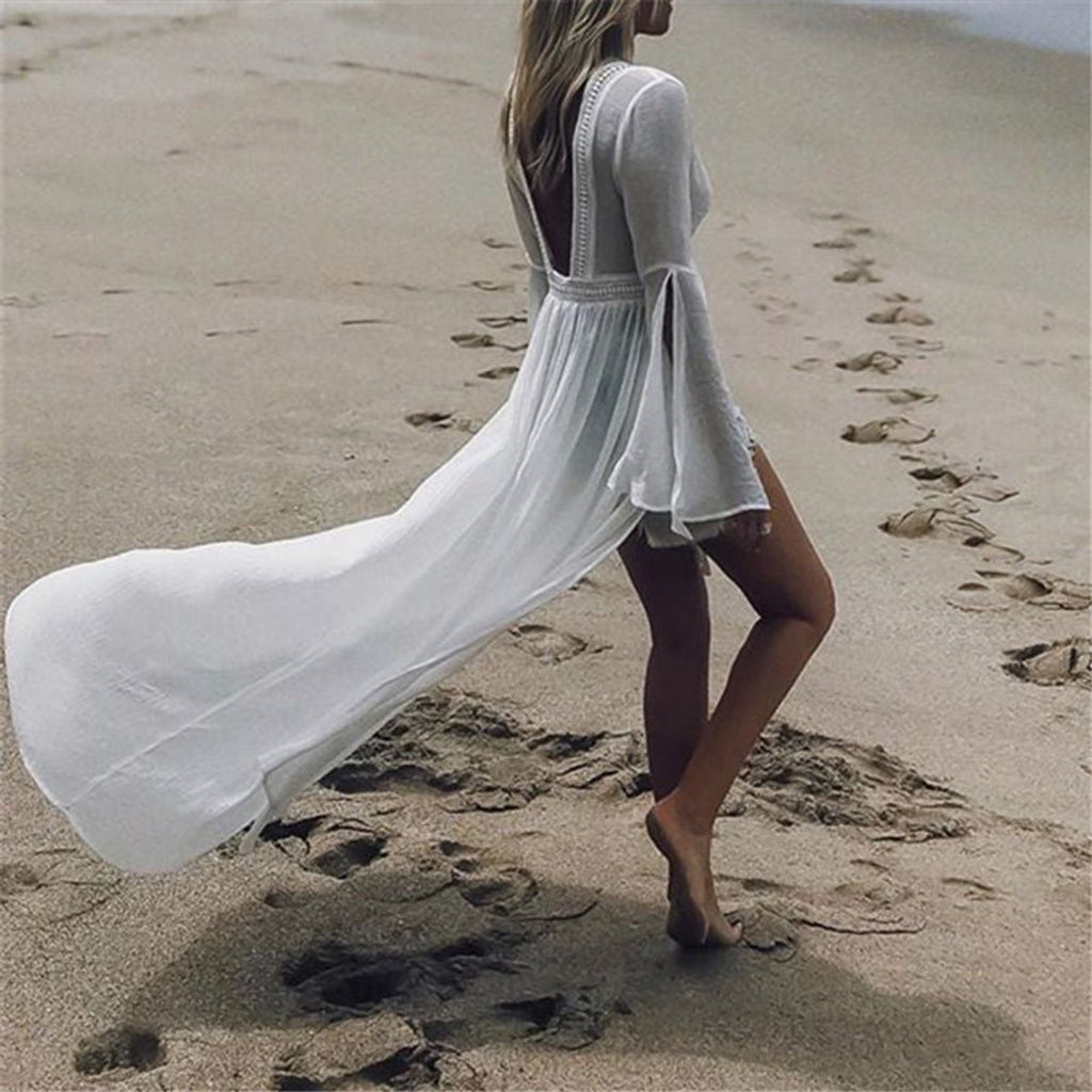 Women's Open-Back Flowy Maxi Beach Tunic Dress