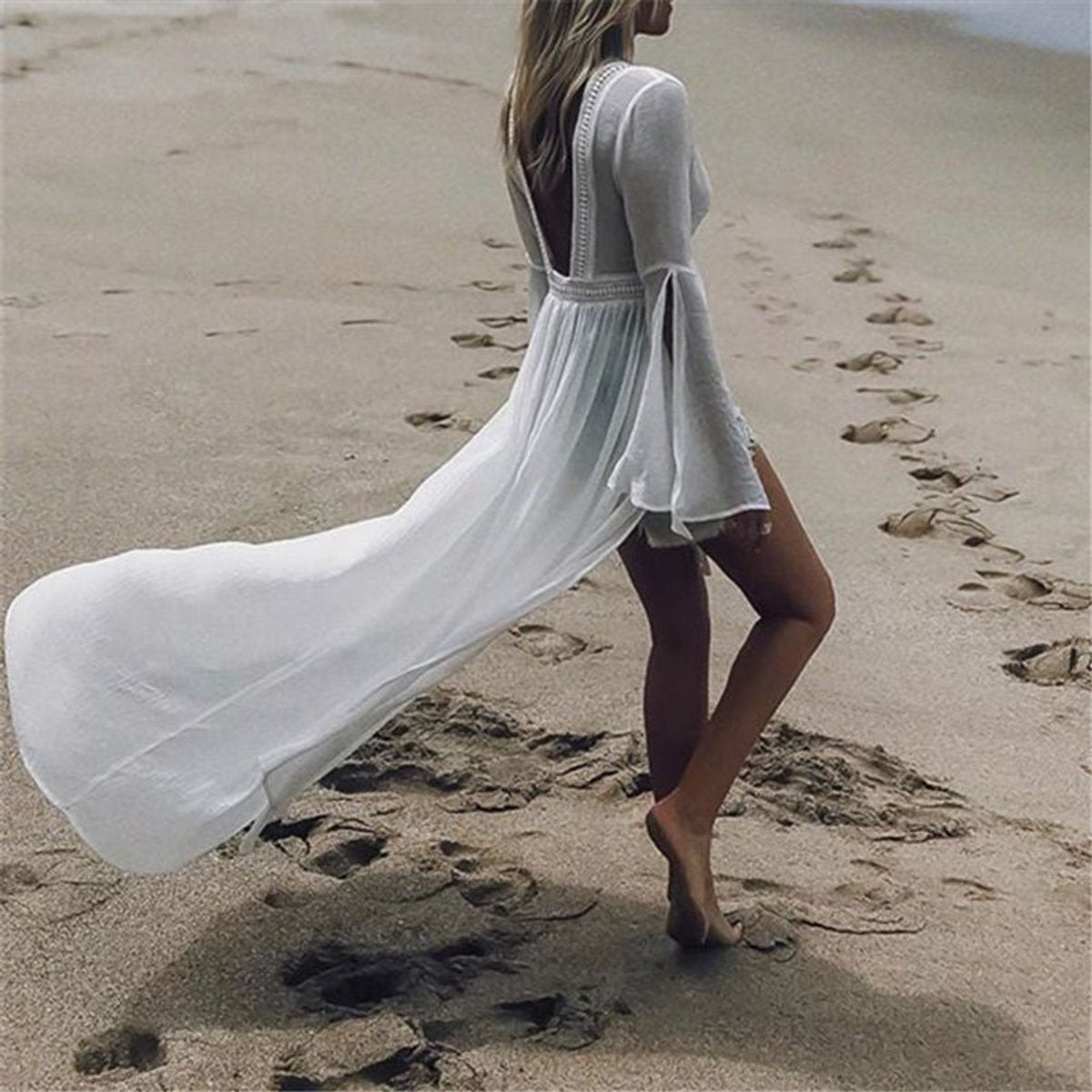 Women's Open-Back Flowy Maxi Beach Tunic Dress