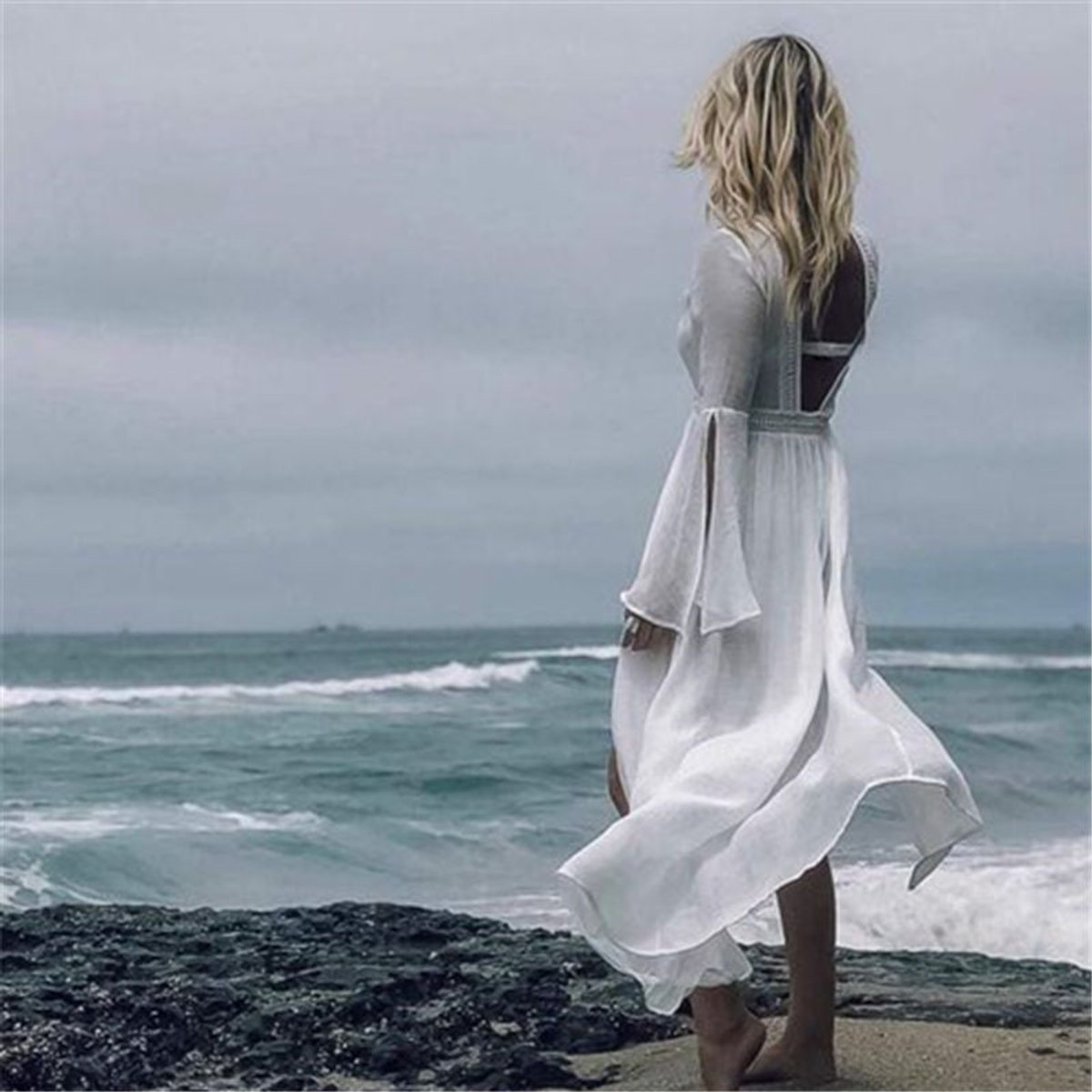 Women's Open-Back Flowy Maxi Beach Tunic Dress