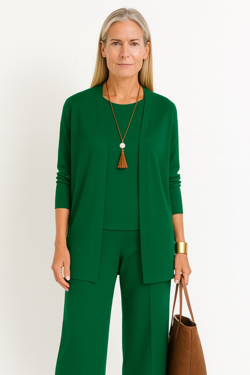 Women's Open-Front Longline Cardigan Wide-Leg Pants 3-Piece Set