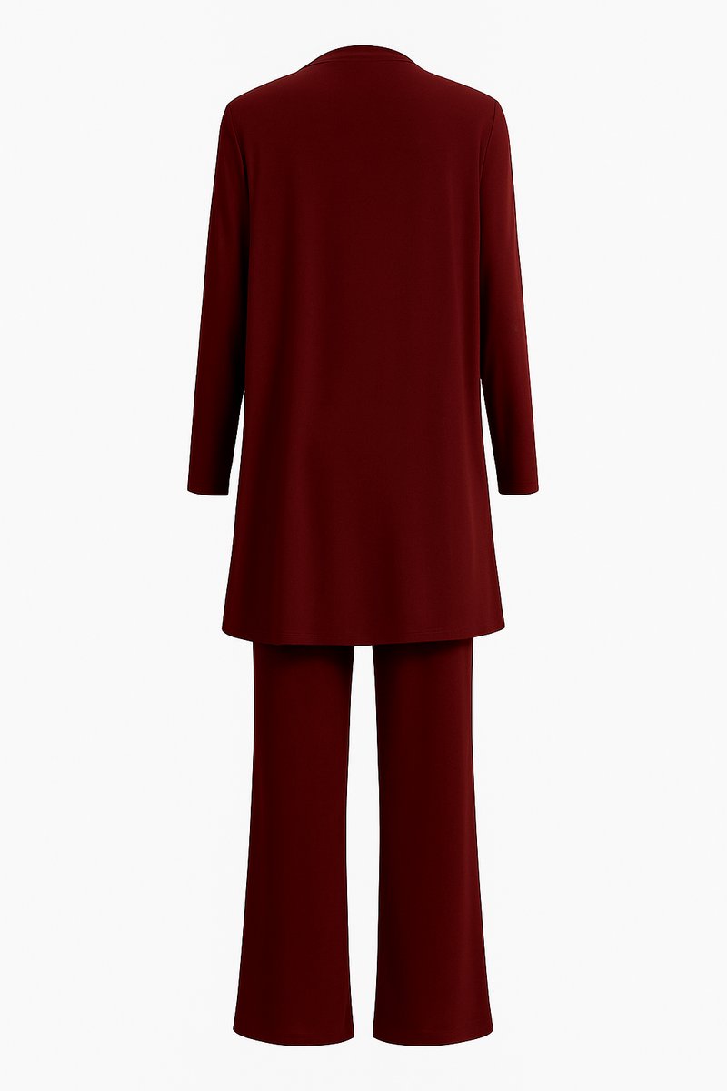 Women's Open-Front Longline Cardigan Wide-Leg Pants 3-Piece Set