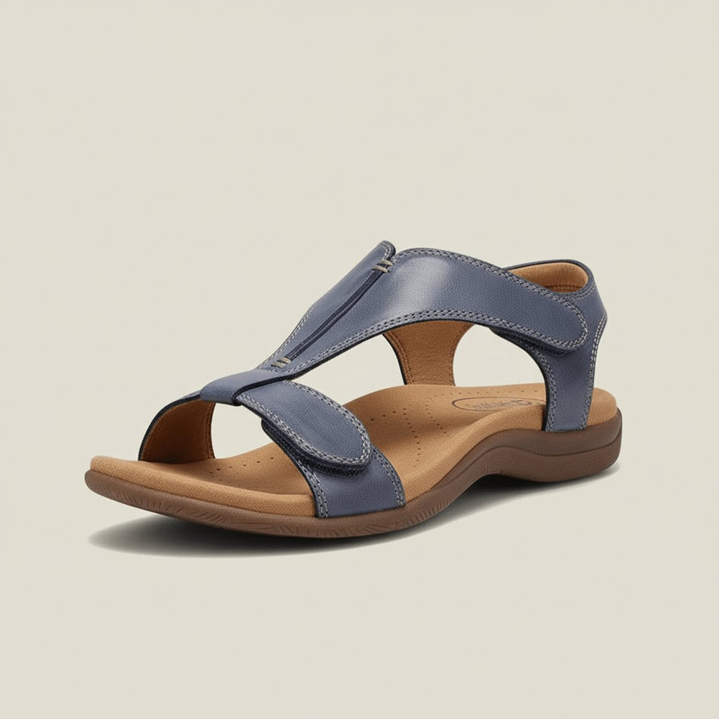 Women's Open-Toe Hook-Loop T-Strap Comfortable Sandals - Slate Blue