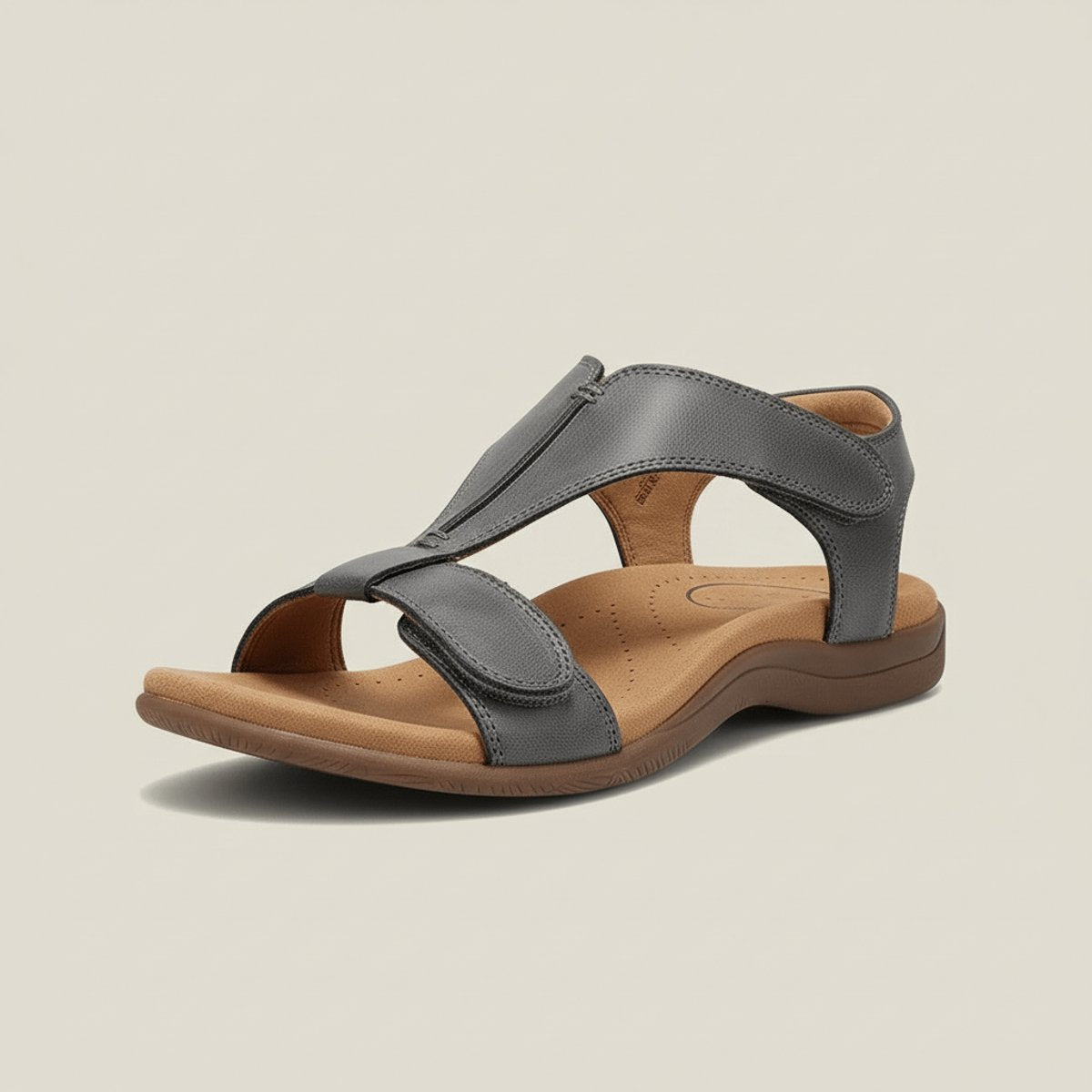 Women's Open-Toe Hook-Loop T-Strap Comfortable Sandals - Charcoal Gray