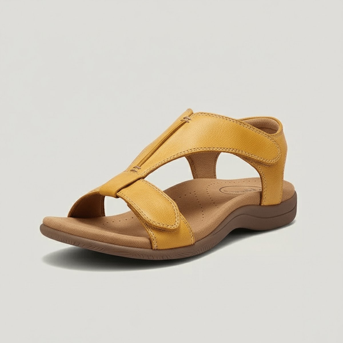 Women's Open-Toe Hook-Loop T-Strap Comfortable Sandals - Mustard Yellow
